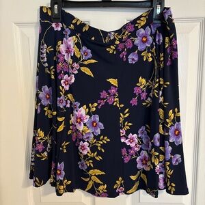 Susan Graver A-Line Skort - Purple and Yellow Floral - Large